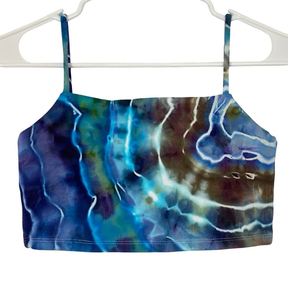 Oak & Fort Tie Dye Tank Top Cropped Shirt Womens Size Small Blue Handmade Geode - Picture 1 of 8